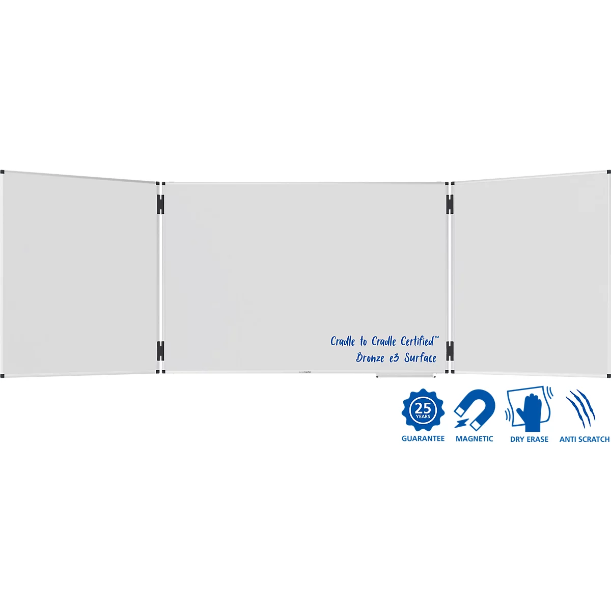 Klapptafel Legamaster UNITE PLUS, magnetisch, 5 Schreibflächen, B 1500/3000 x T 13,4 x H 1000 mm, emaillierter Keramikstahl, weiß